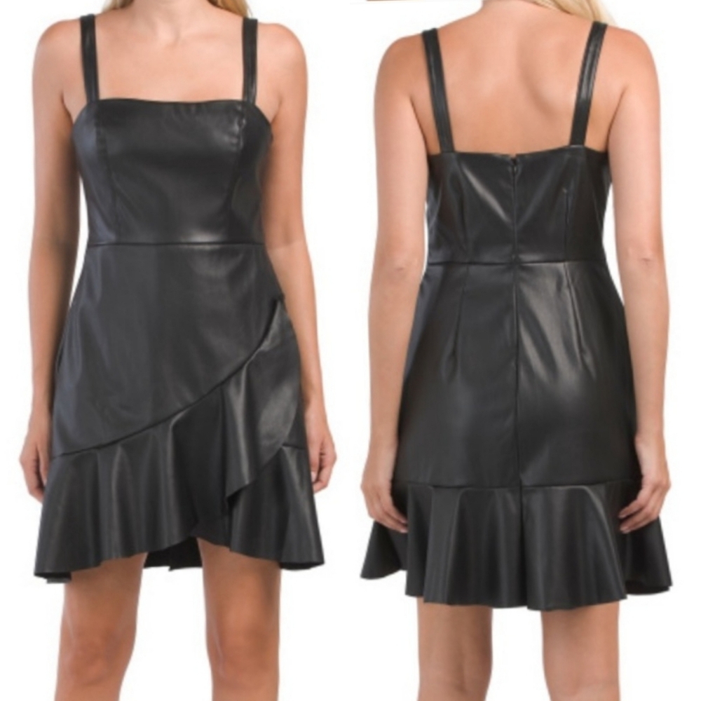 BCBGeneration Faux Leather Ruffled Hem Gothic Punk Dress Medium Edgy Chic